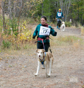 Floppy and Ilana with Moose and Greg catching up in the two mile race photo by Morris Prokop from the Whitehorse Star