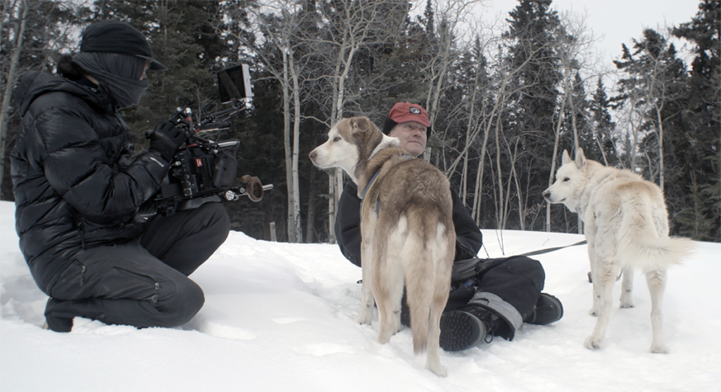 Filming on the shore of Lake Laberge