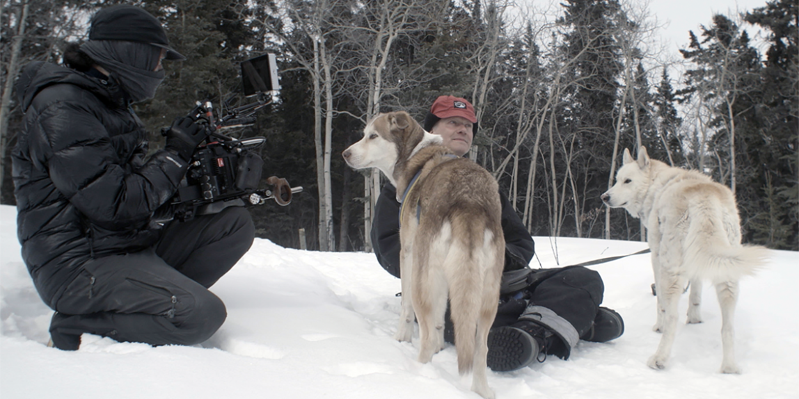 Filming on the shore of Lake Laberge