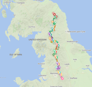 Screenshot of the Pennine Way route headed North